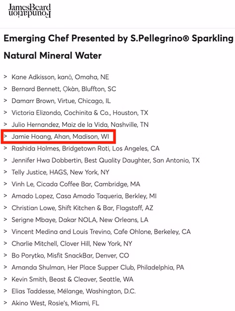 James Beard Award 2023 Semifinalist