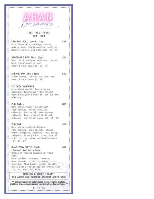 Bar Snacks Menu Preview